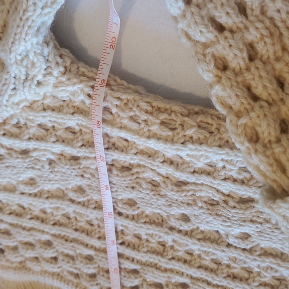 Vintage Wool Cable Knit Cream Leather Wrapped Sz. M Cardigan - Picture 7 of 12